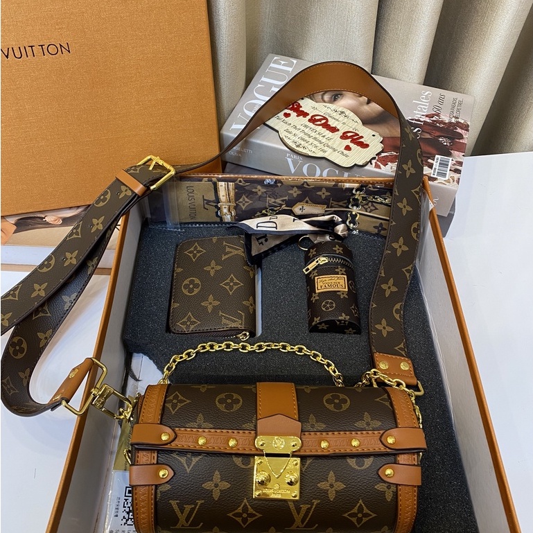 Túi Xách Nữ L.V Size 22 cm Đeo Chéo Dây Da Họa Tiết Bản To Kèm Dây Xích Hàng Cao Cấp Phong Cách Retro Mùa Đông Mới