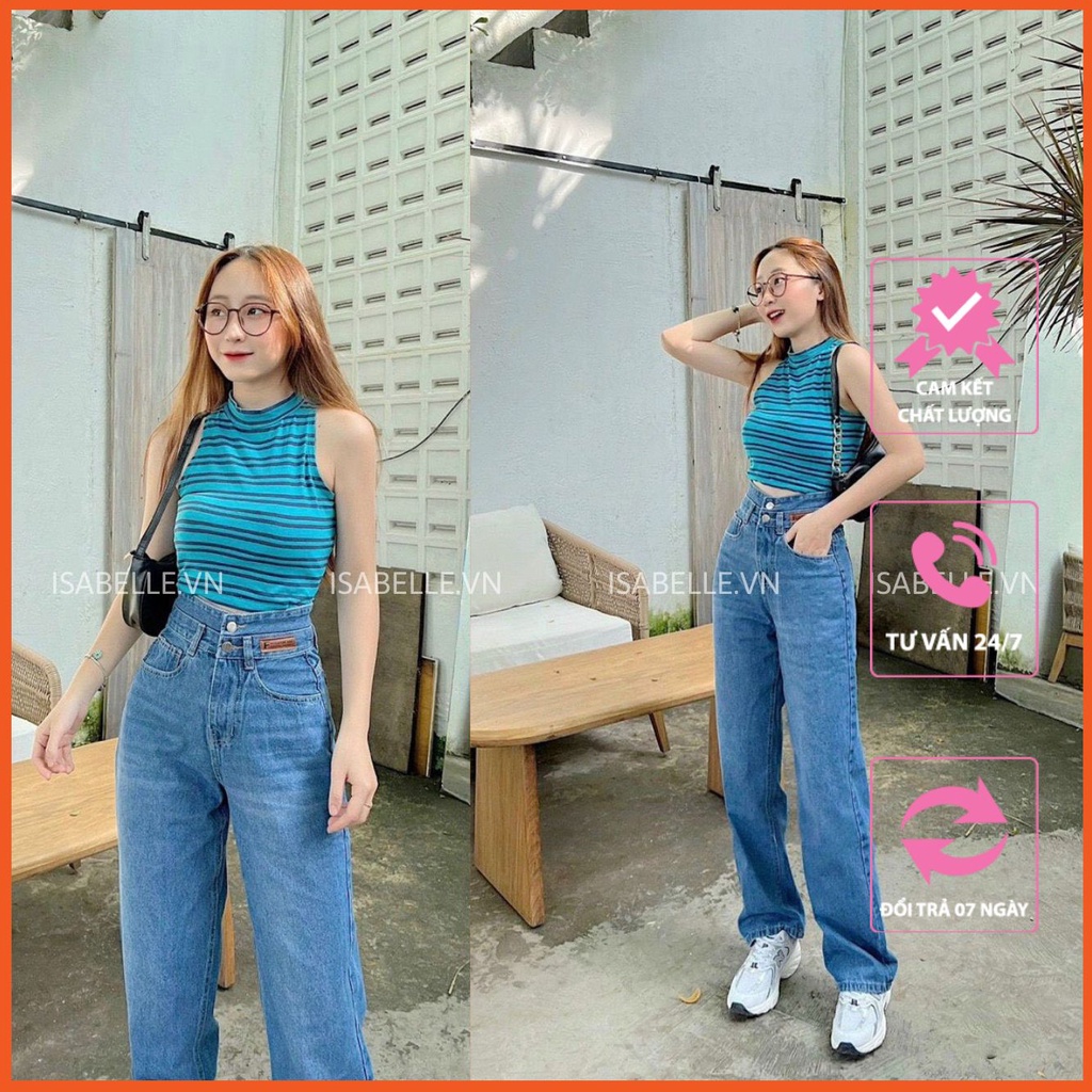 Quần Jean Nữ Lưng Cao Ống Suông ISABELLE - Màu Xanh Đậm - Chất Mềm Mại - Mã SR112Đ