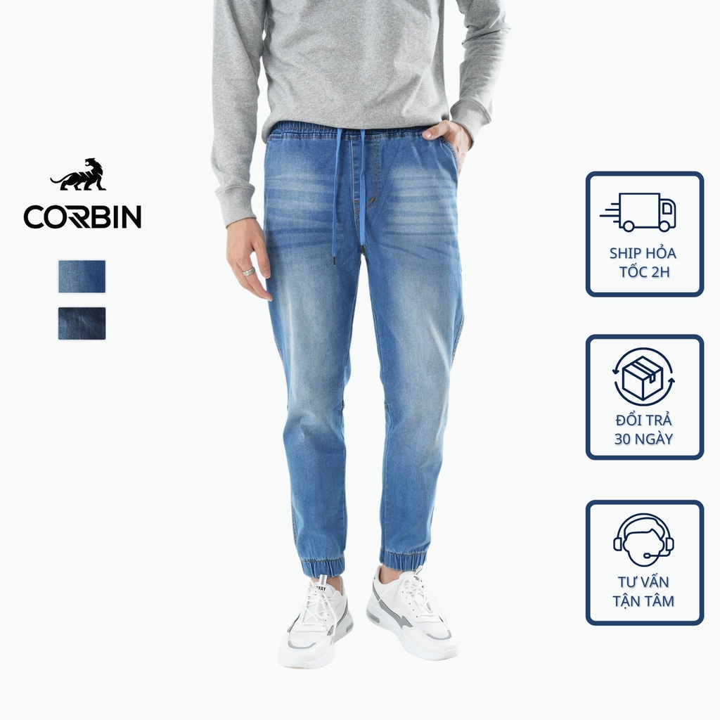 Quần jogger jean nam, quần bò nam CORBIN cao cấp bo gấu cực đẹp