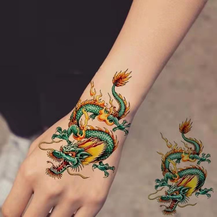 Hình Xăm Dán Tạm Thời Hình Rồng Xanh Chống Nước Chống Mồ Hôi 12 * 19CM