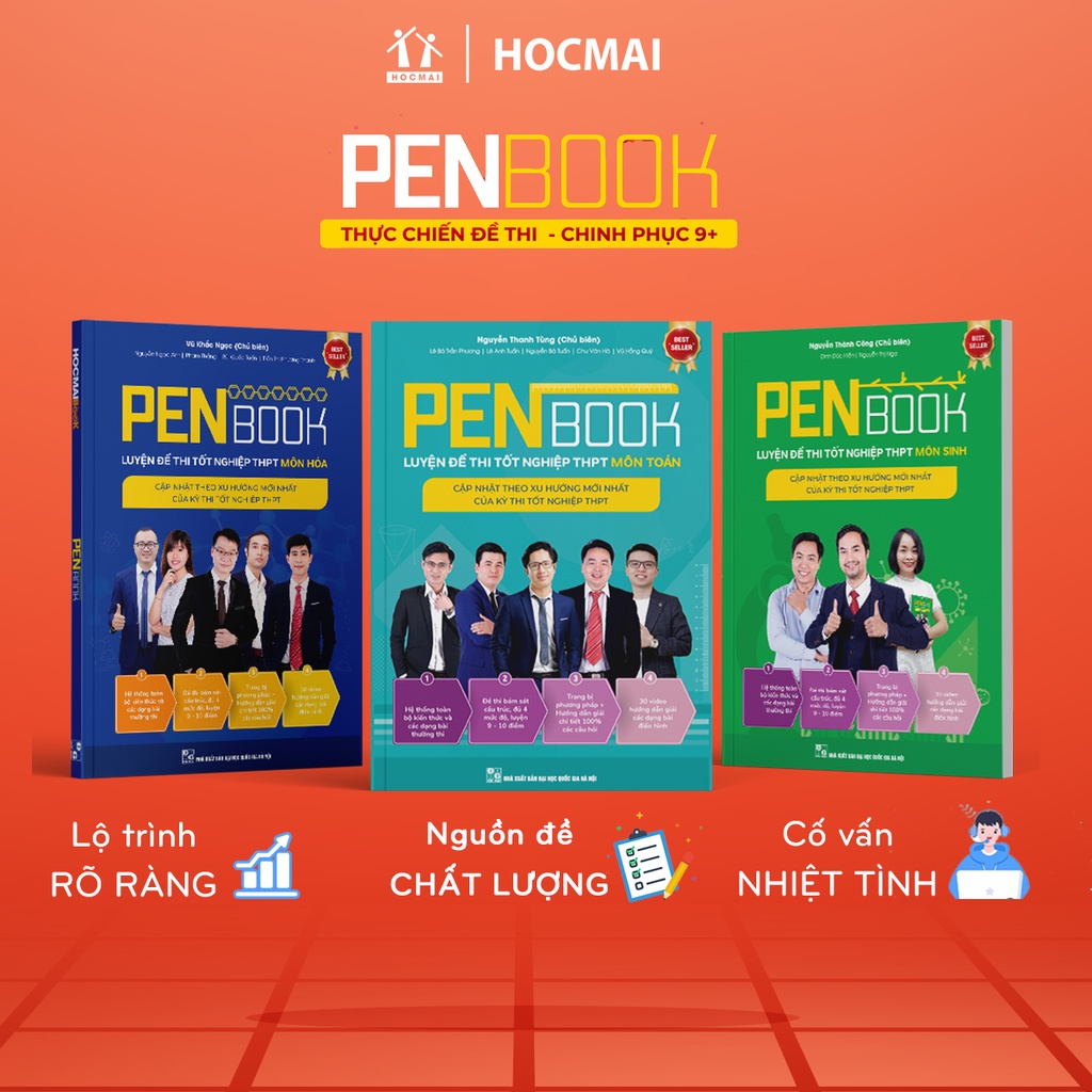 [LỚP 12] Combo 3 Khối B Sách PENBOOK Luyện đề thi tốt nghiệp THPT, luyện thi Đại Học mới nhất 2024 môn Toán, Hóa,Sinh