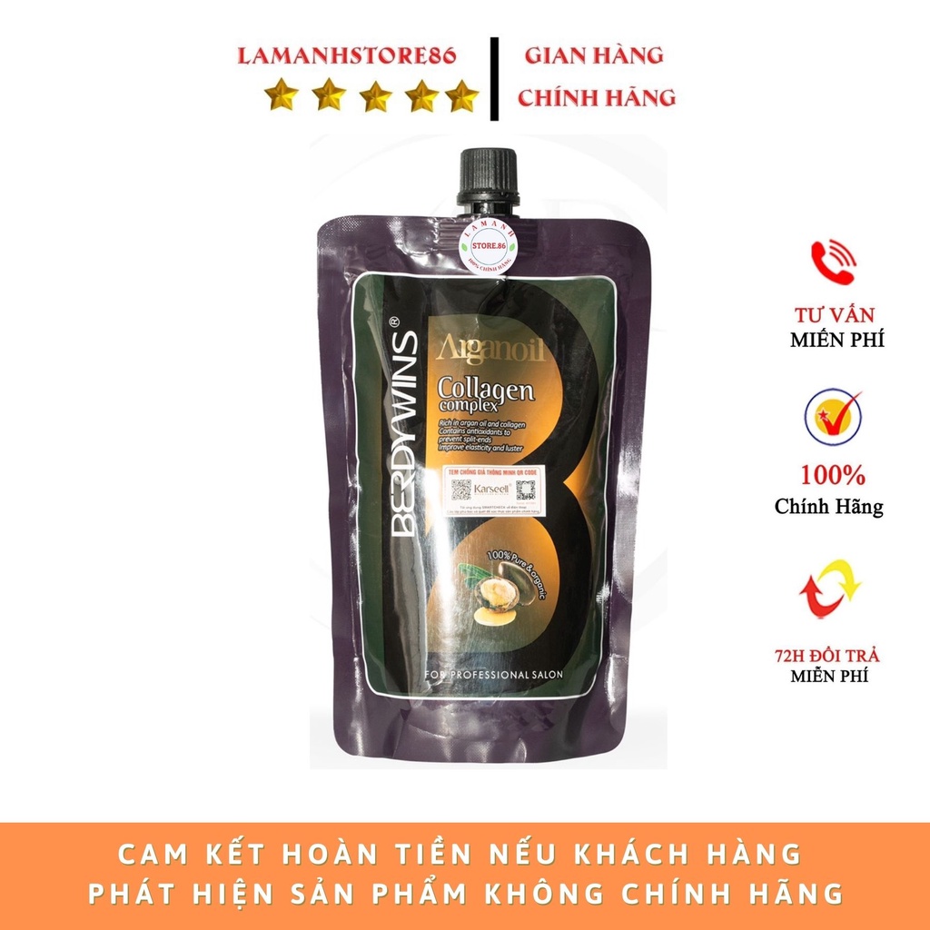 Ủ toc phục hồi tóc kem ủ hấp tóc BERDYWINS ARGAN OIL hương thơm nước hoa ủ tóc tại nhà hiệu quả - túi 500ml