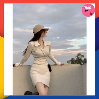 Đầm ôm body tay dài cổ trụ Ulzzang tôn dáng siêu xinh hot thu đông