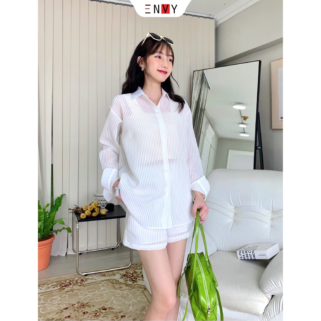 Set sơ mi tay dài và quần short cá tính ENVY SE49 chất tơ nhẹ thoáng