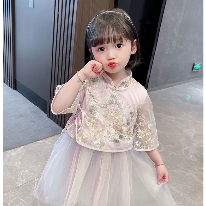 Đầm Sườn Xám Phong Cách Trung Hoa Mới 2022 Cho Bé Gái Kích Thước 90-130