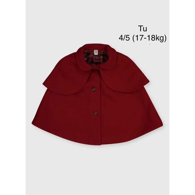 Áo dạ choàng đỏ 2 lớp bé gái thời trang đáng yêu ấm áp chất dạ dày dặn fullsize