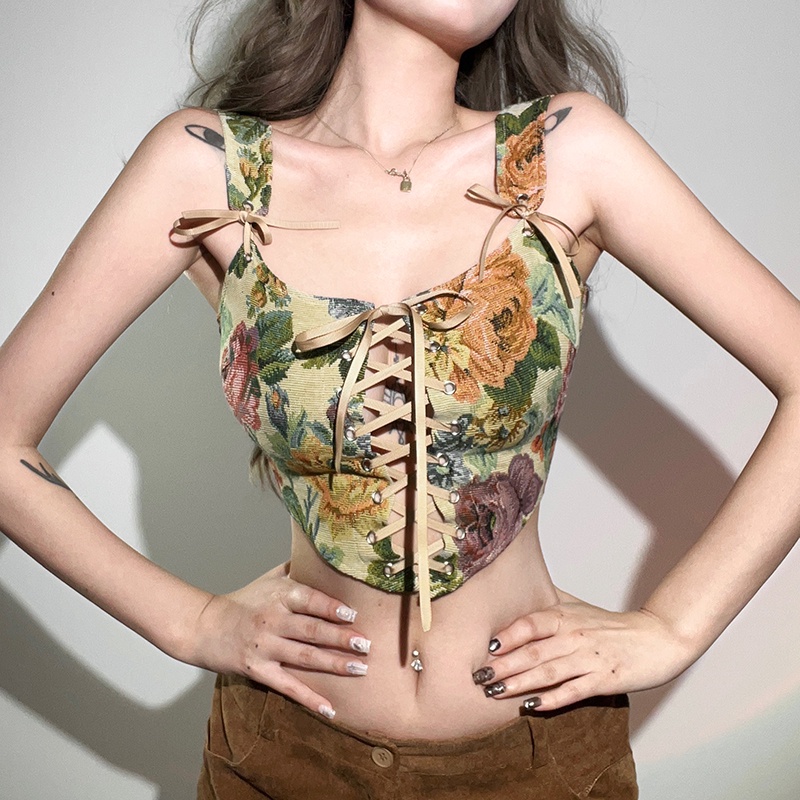 Áo Croptop Hai Dây Họa Tiết Hoa Thời Trang Mùa Hè Cho Nữ