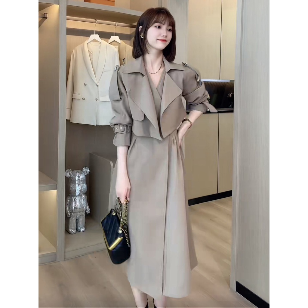 Bộ Đầm Sát Nách + Áo Khoác Dáng Ngắn Thời Trang Mùa Thu 2022 Sang Trọng Cho Nữ
