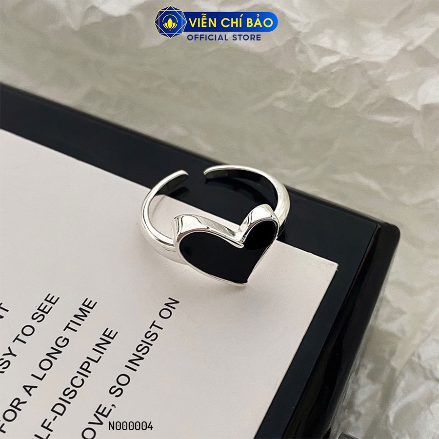 Nhẫn trái tim đen cách điệu chất liệu bạc Thái 925 thời trang phụ kiện trang sức nữ Viễn Chí Bảo N000004