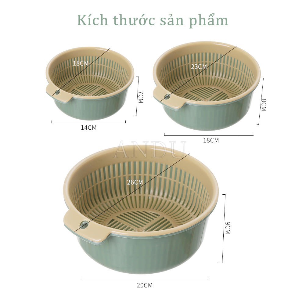 Bộ rổ nhựa - Bộ rổi rửa rau kèm chậu - Bộ thau rổ nhựa tiện lợi cho gia đình ( set 3 bộ )