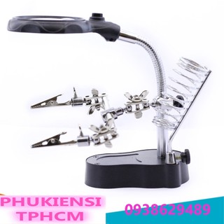 Kính lúp kẹp soi hàn mạch điện tử có đèn 2 Led và gác mỏ hàn