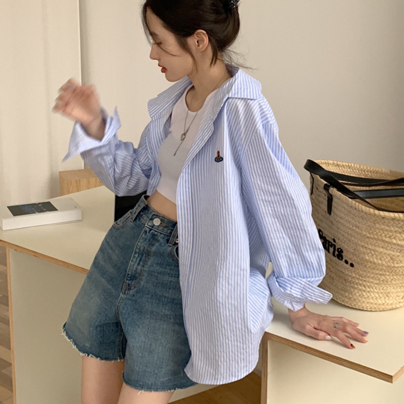 Áo Sơ Mi Nữ Tay Dài Kẻ Sọc Thời Trang Hàn Quốc