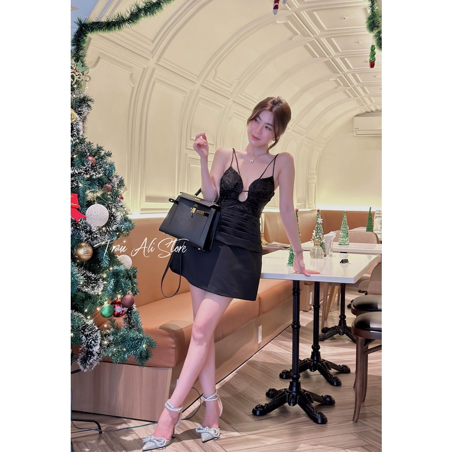 Đầm Tafta 2 Dây Phối Ren Sang Chảnh Bùi Đượm Concept, Váy Noel Dự Tiệc 2 Dây Dáng Ngắn Xinh Xắn Ôm Body BĐ75