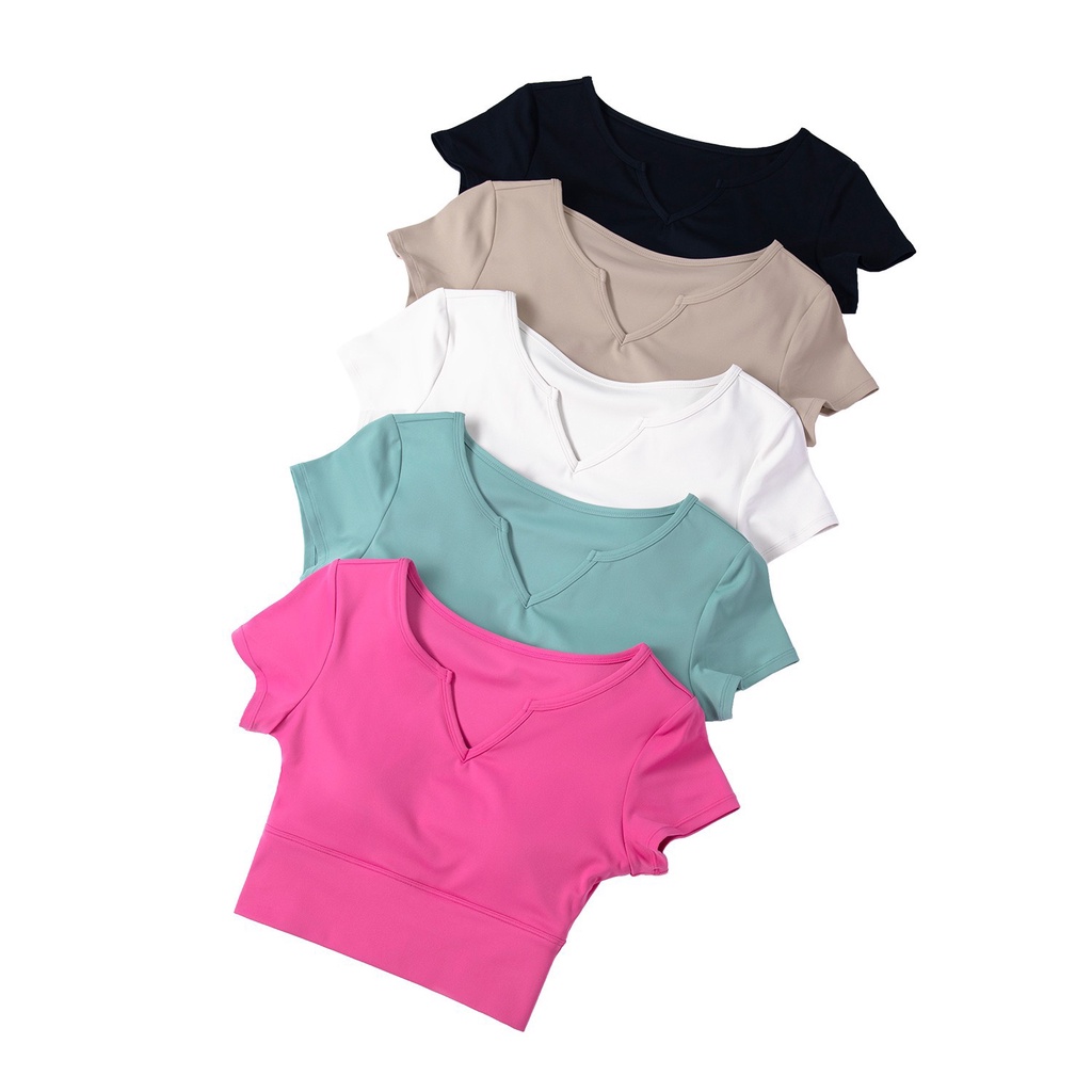 Set tập gym yoga nữ, bộ đồ tập gym lulu Lemon cộc tay có đệm vải thun co dãn tốt
