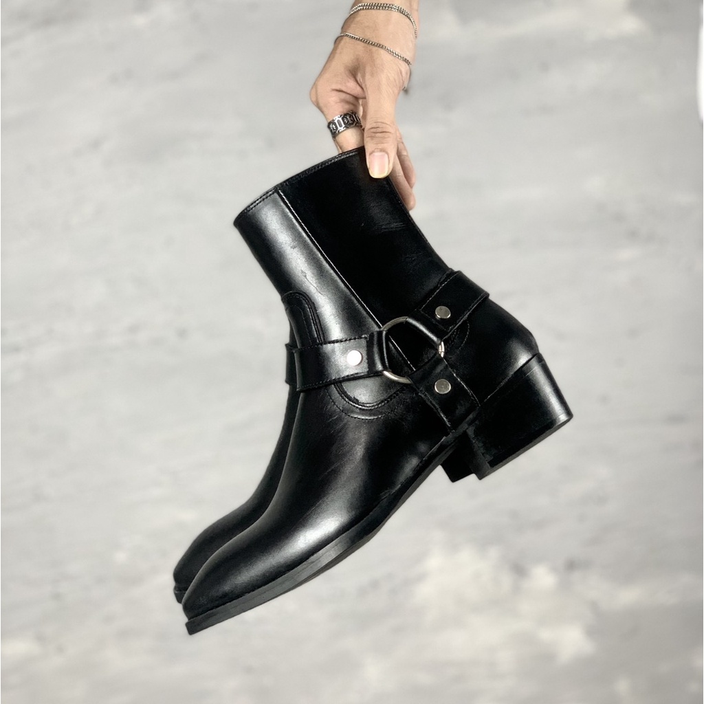 Giày Harness Boot nam da bò nguyên tấm - Đế phíp gỗ cao 4.5cm