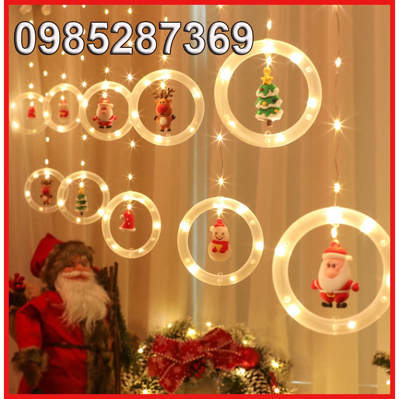 Mành Thả Tròn Noen Dây Đèn LED Hình Ông Già Noel Trang Trí Cây Thông Giáng Sinh
