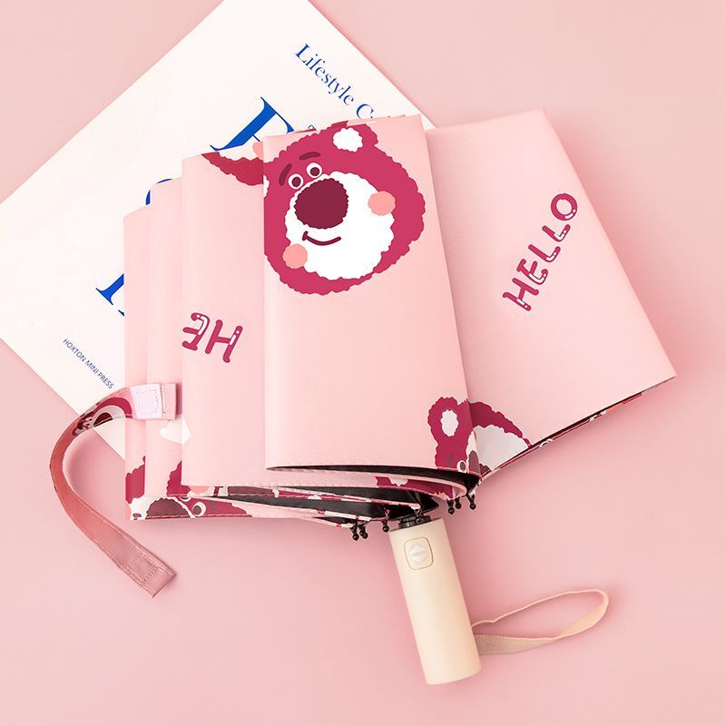 Dù Gấp Tự Động Chống Nắng Mưa Họa Tiết Gấu Dâu Tây Dễ Thương Phong Cách Hàn Quốc 1YOZ