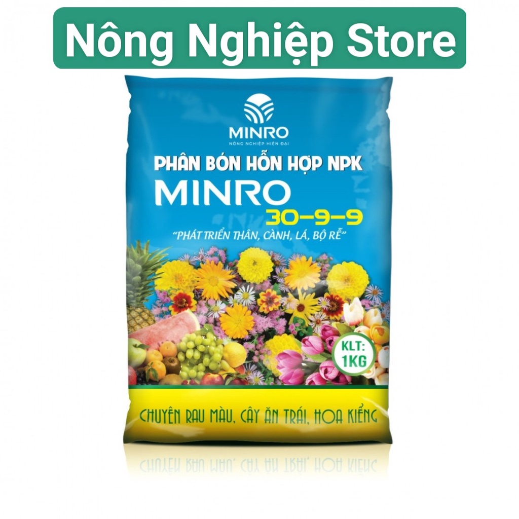 Phân Bón hỗn hợp NPK MINRO 30-9-9 Túi 1kg, Phát Triển Thân, Lá, Cành, Bộ Rễ. Sản phẩm toàn diện cho cây kiểng Gói 1kg