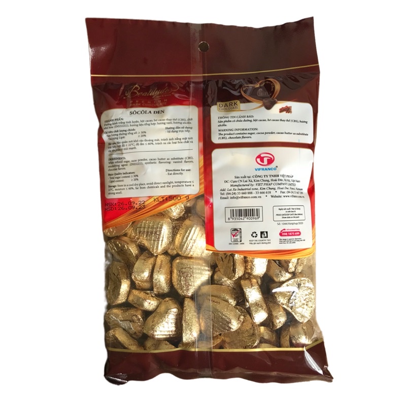 Socola Beatitude Viên Tim Vàng Hiệu Vifranco Túi 500g