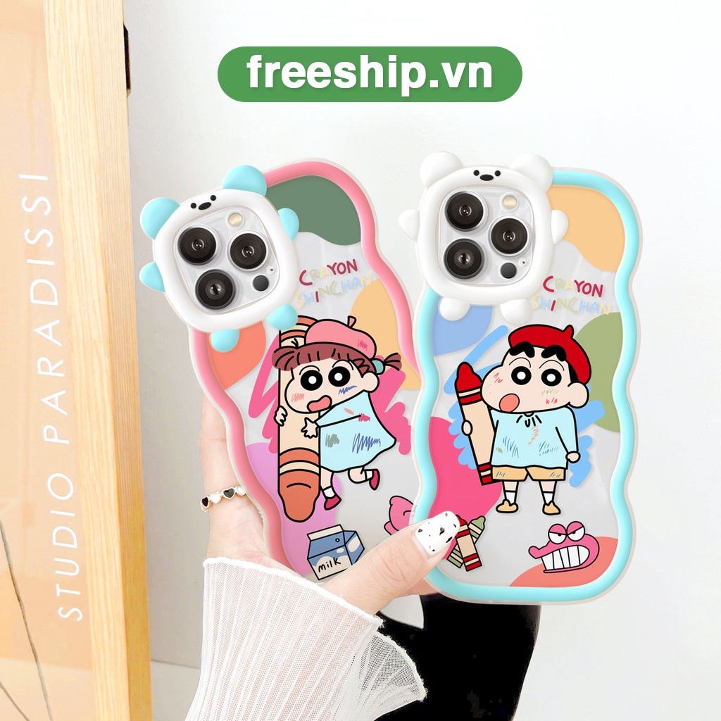 Ốp lưng iphone viền gấu lượn sóng Bé bút chì cute 6/6plus6s6splus7/7plus/8/8plus/x/xr/xs/11/12/13/14/pro/max/plus/promax