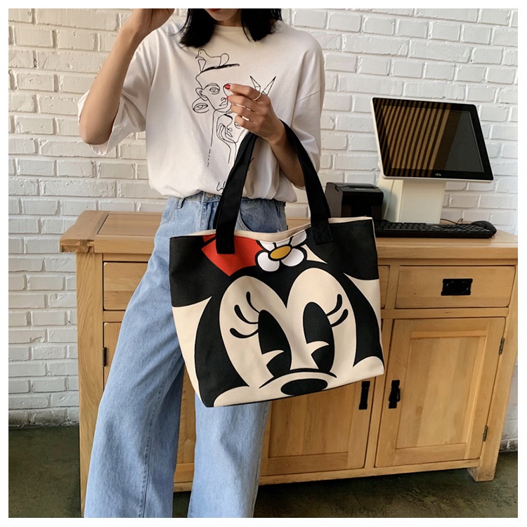Túi Xách Vải Canvas Cỡ Lớn In Họa Tiết Hoạt Hình Phong Cách Hàn Quốc Thời Trang 2020 Cho Nữ