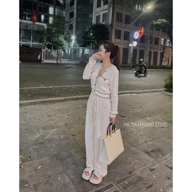 Quần ống rộng nữ dây bản to