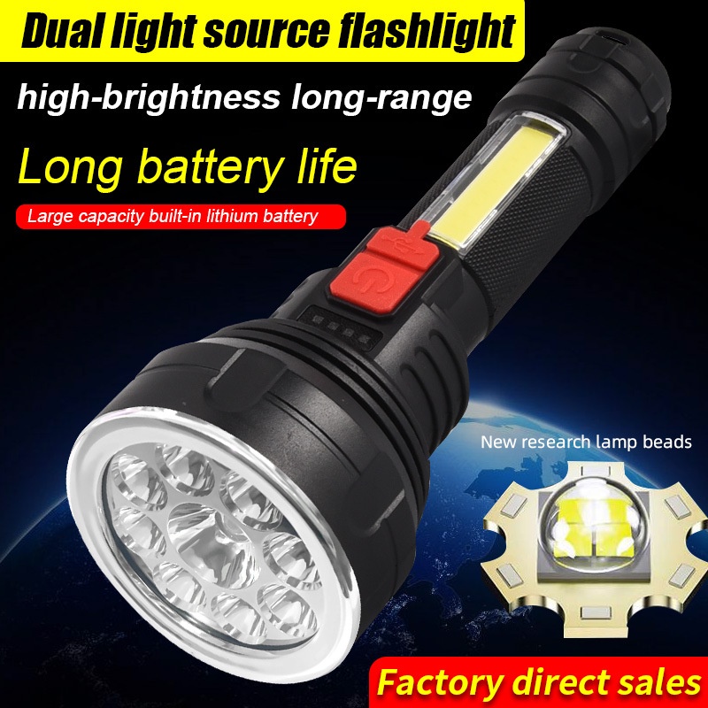 Đèn Pin Mini 9 Bóng Led Bằng Nhôm Siêu Sáng Kèm Sạc USB Tiện Dụng Mang Theo Du Lịch