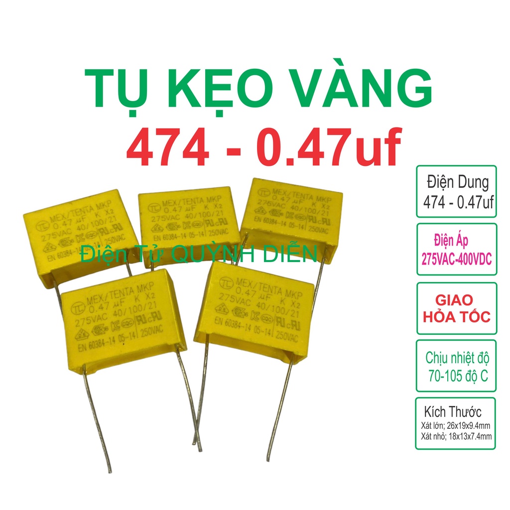 Combo 5 Tụ Kẹo Vàng 0.47uF 275VAC - linh kiện điện tử QUỲNH DIỄN