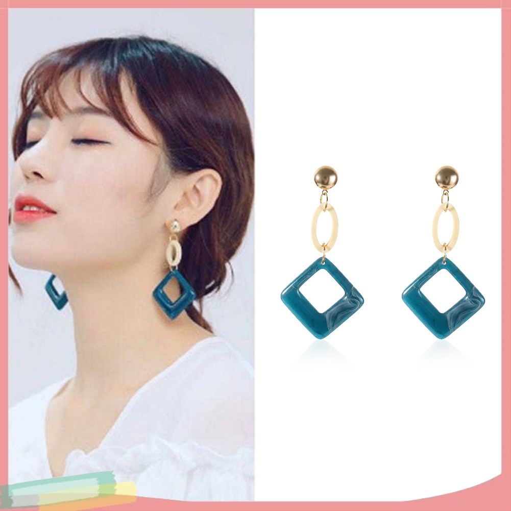 Khuyên tai dáng dài mặt hình thoi phong cách vintage