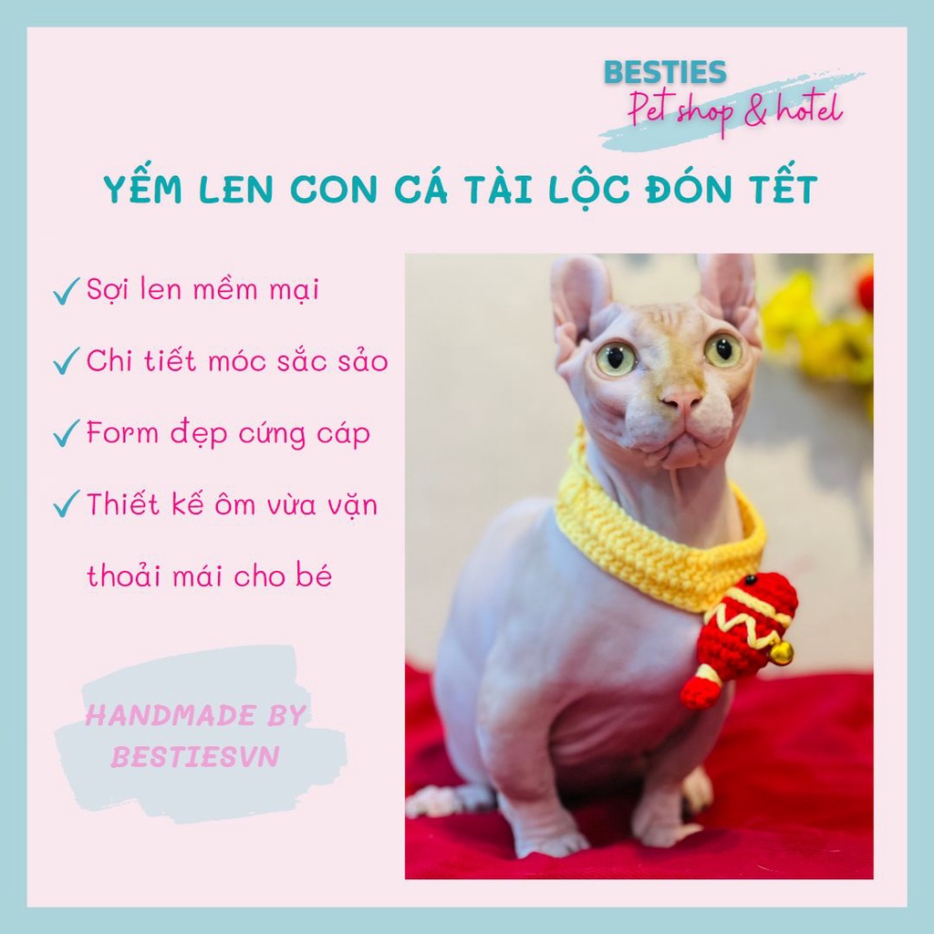 Vòng cổ móc len hình con cá cho thú cưng yếm len chó mèo