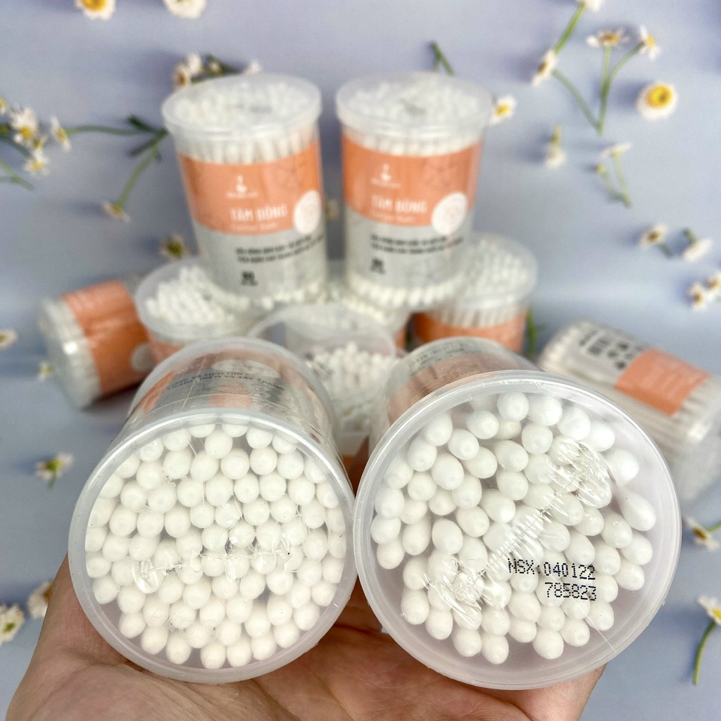 Tăm Bông 80 QUE/ HỘP TRÒN COTTON BUDS đầu tăm lớn có nắp BÔNG BẠCH TUYẾT