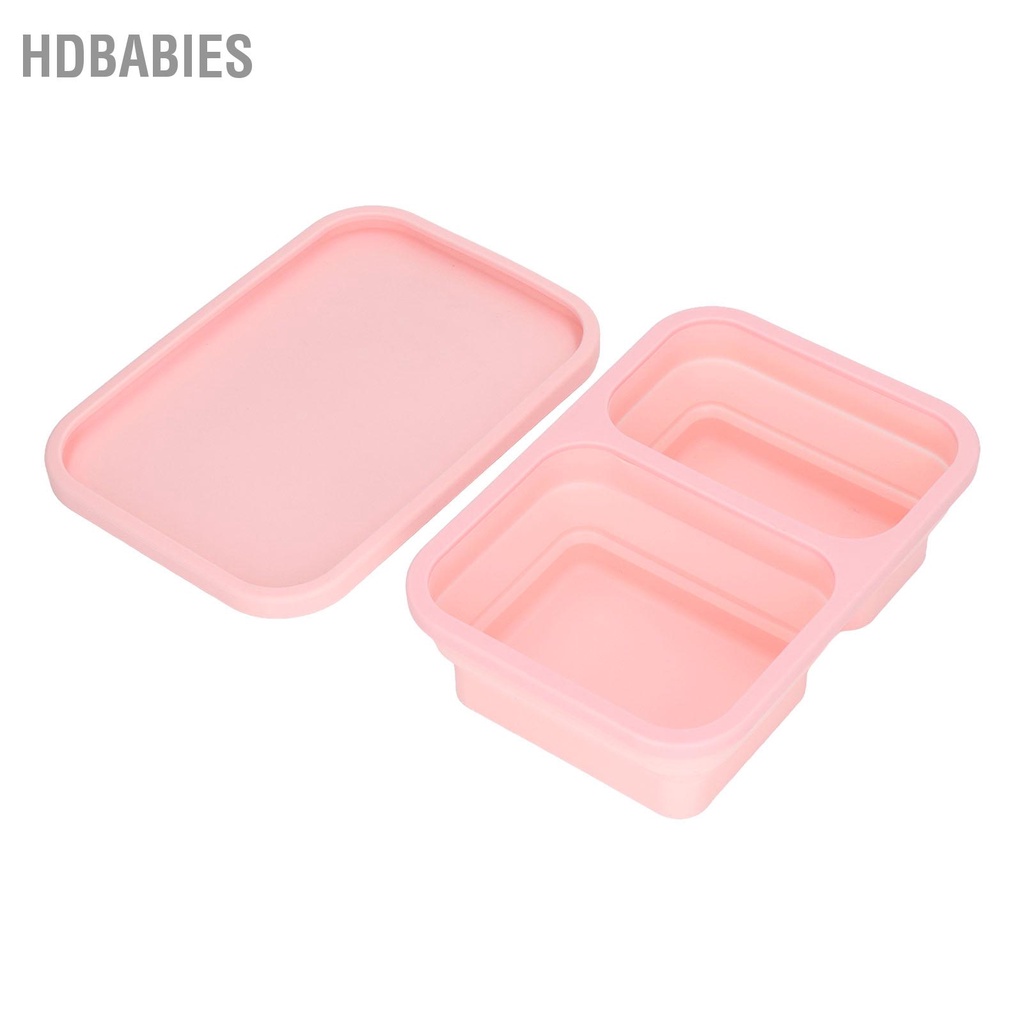 HDbabies Hộp cơm trưa có thể gập lại bằng silicon Tiết kiệm không gian Thiết kế chia nhỏ đựng thực phẩm nắp đậy để sử dụng ngoài trời trong nhà Màu hồng