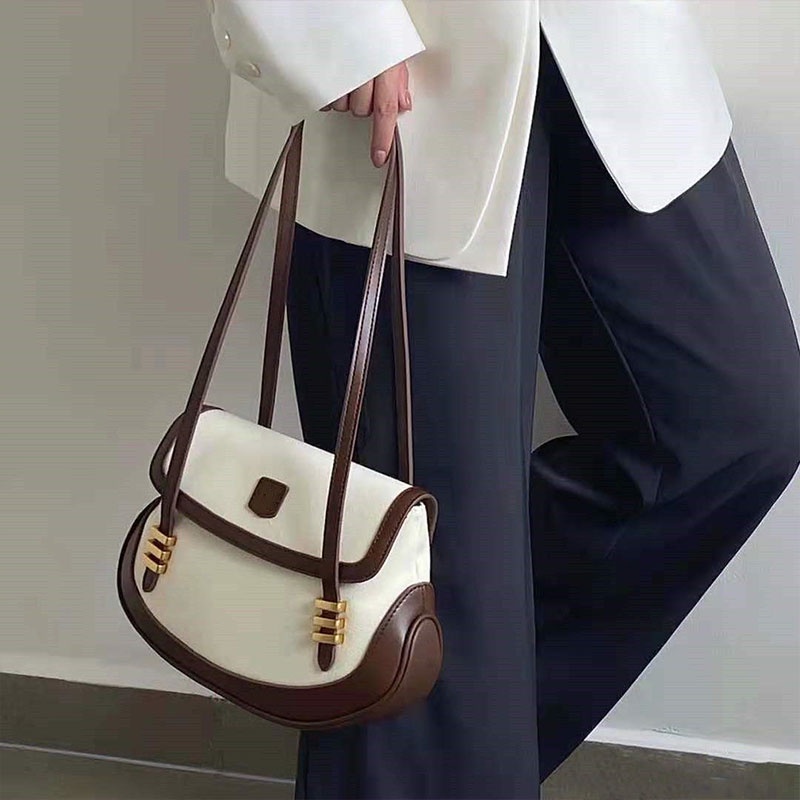 Mischa Túi Đeo Vai Bằng Da PU Màu Tương Phản Phong Cách retro Pháp Thời Trang Sang Trọng Dễ Phối Đồ