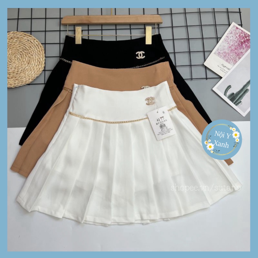 chân váy xếp ly xòe tennis kèm đai xích hàng QC kèm ảnh thật video CV578 Nội Y Xanh hot trend thu đông ấm áp