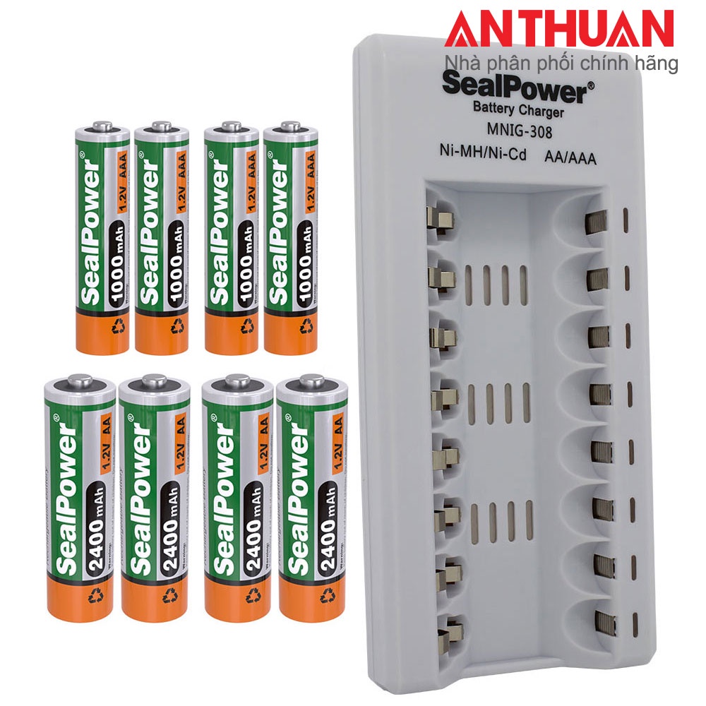 Máy sạc SealPower MNIG-308,sạc thông minh tự ngắt dùng pin sạc AA 2400mAh/AAA1000mAh,8 kênh độc lập, an toàn, ổn định