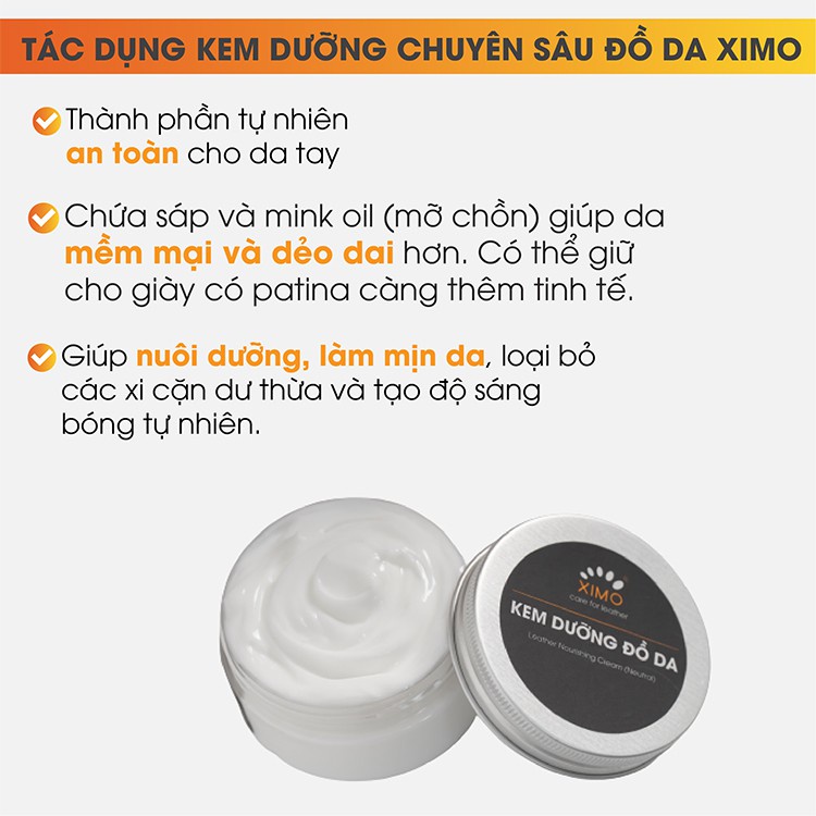 Kem dưỡng đồ da chuyên sâu XIMO, giúp tái tạo độ đàn hồi cho da giày, dưỡng áo da, túi ví, 80ml