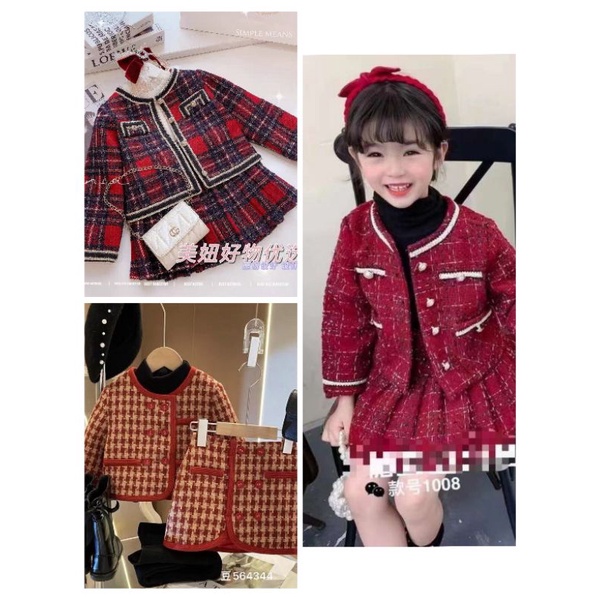 Set dạ tweet caro đỏ cho bé 5-13