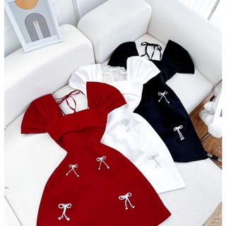 ĐẦM CỔ CHÉO TAY PHỒNG (về thêm dáng midi, loại đính nơ)