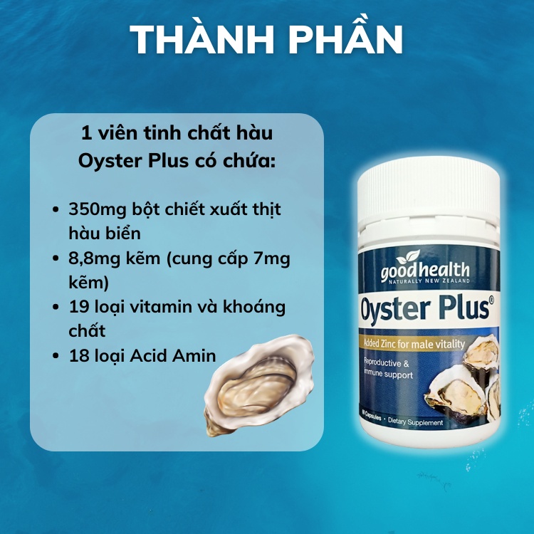 Tinh chất hàu New Zealand Good Health Oyster Plus tăng cường sinh lý nam giới hộp 60v