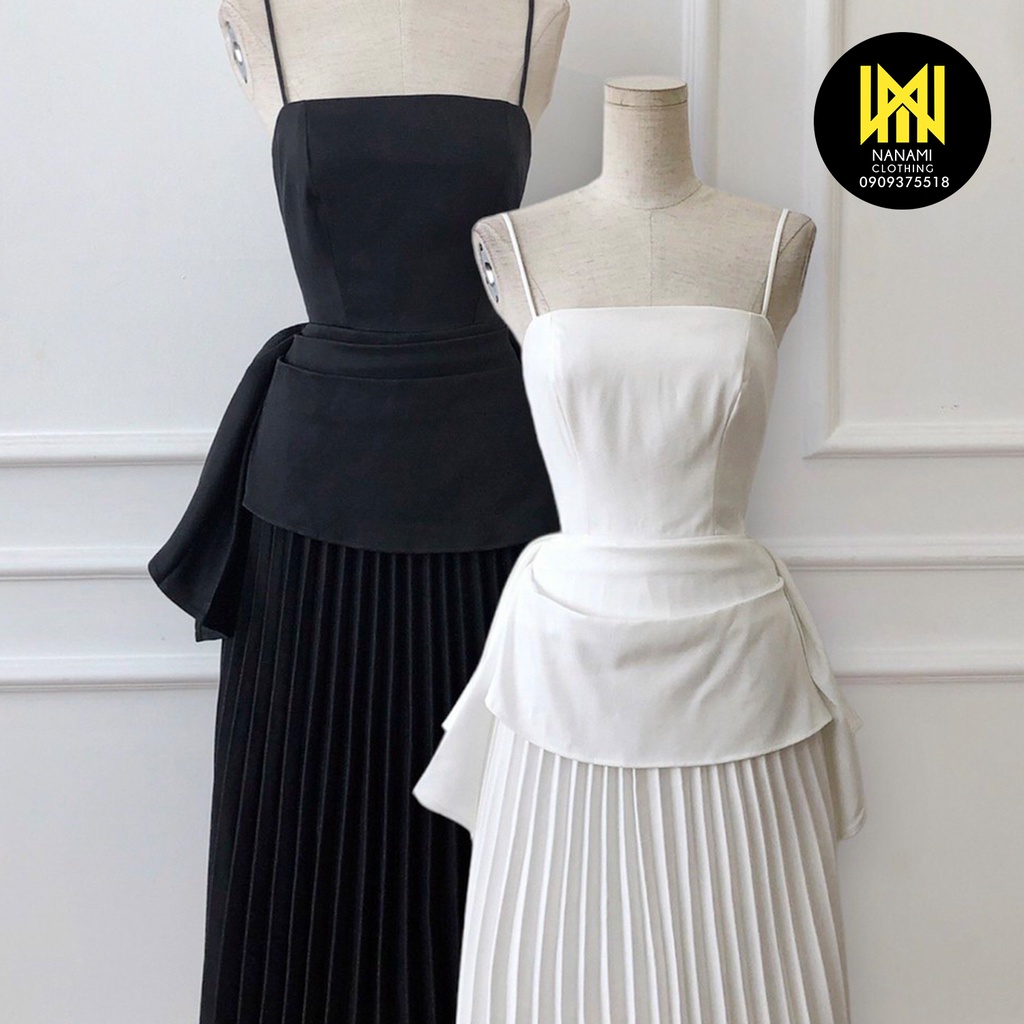 ( HÀNG CHUẨN ĐẸP ) Đầm hai dây phối dập ly cotton hàn Nanami form dáng dịu dàng thướt tha đi tiệc sang chảnh - ATNU070