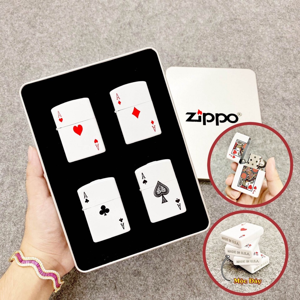 QUÀ TẶNG - 𝐇𝐨̣̂𝐩 𝐐𝐮𝐞̣𝐭 𝐁𝐚̣̂𝐭 𝐋𝐮̛̉𝐚 Vzipo 2 mặt hình lá bài ÁCH có hộp thiếc kèm zăng - FREESHIP