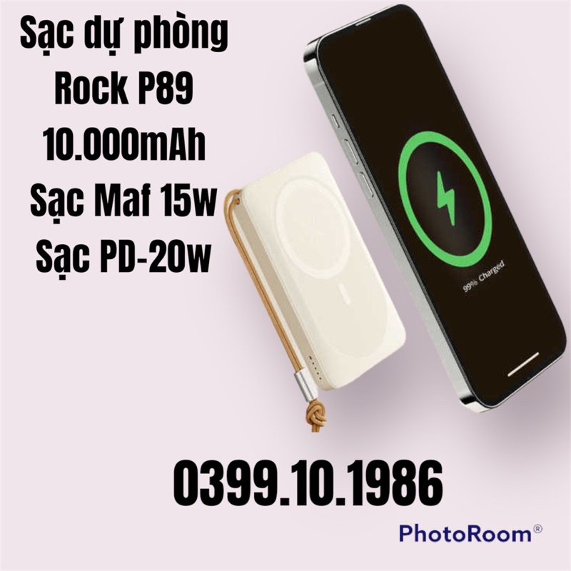Sạc dự phòng không dây 15W Magnetic Rockspace P89, hít nam châm cực mạnh