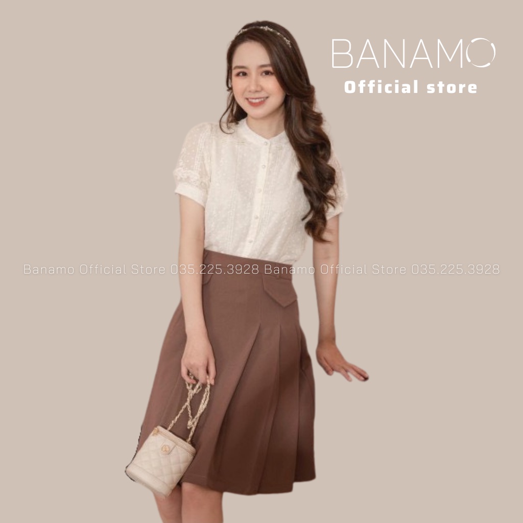 Chân váy xòe midi túi nắp màu đen nâu thời trang Banamo Fashion 5322