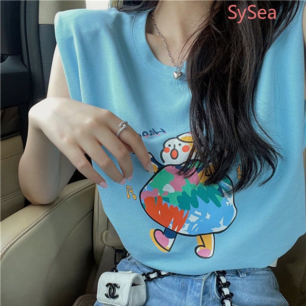 Áo Thun Cotton Không Tay Dáng Rộng Màu Trơn Thời Trang Hàn Quốc Dành Cho Nữ Plus Size