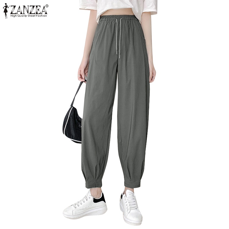 Quần dài ZANZEA ống rộng lưng thun cột dây thời trang Hàn Quốc cho nữ