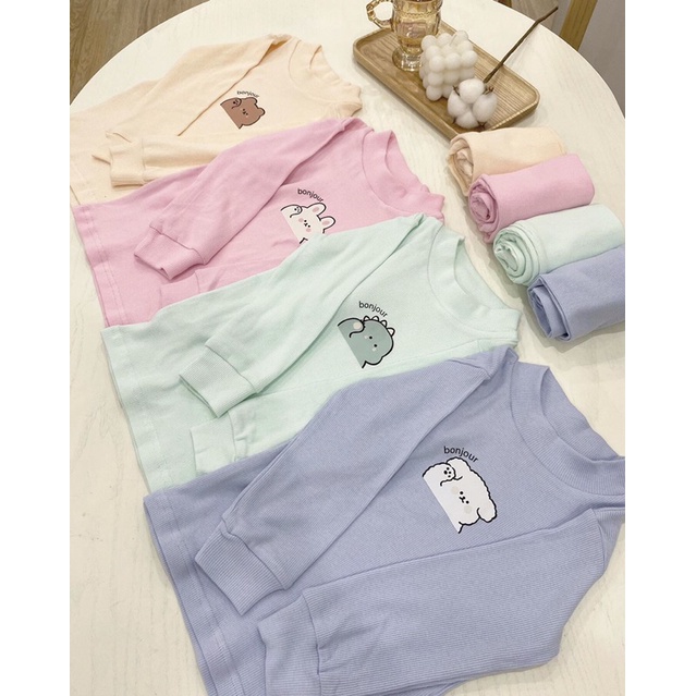 Bộ cotton tăm cổ 3p giữ nhiệt bé trai bé gái | Dotori