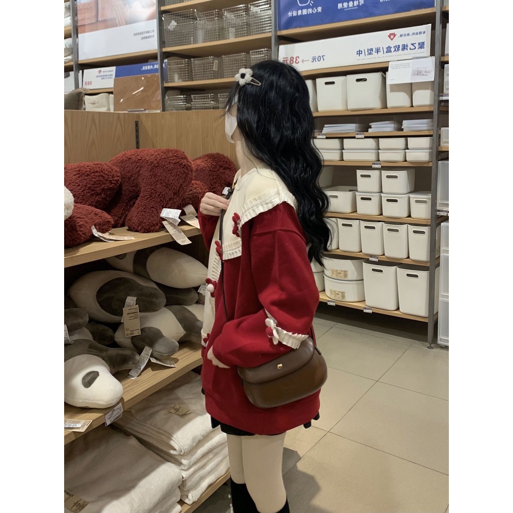 Áo Khoác Sweater Tay Dài Dáng Rộng Phối Màu Sắc Tương Phản Phong Cách Nhật Bản Cho Nữ