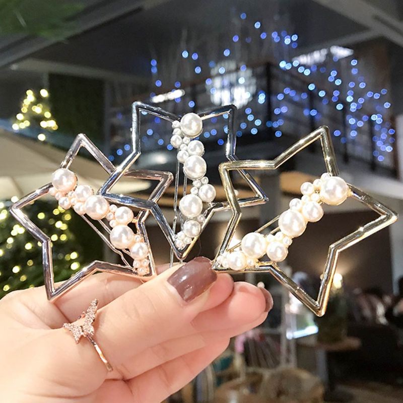 Flgo Kẹp Tóc Mái Tròn Kim Loại Hình Ngôi Sao Mặt Trăng Rỗng Phong Cách Hàn Quốc Cho Nữ Shap