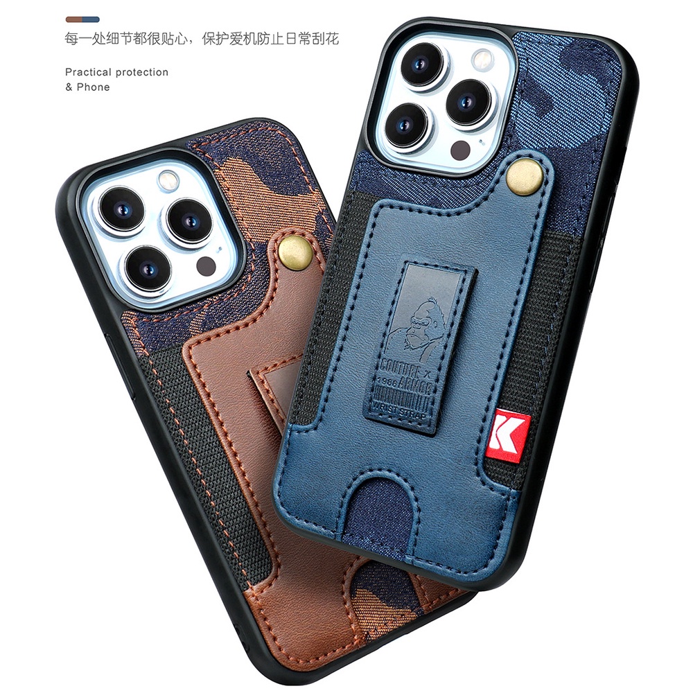 Sang Trọng Bao Da Điện Thoại Phối denim Có Ngăn Đựng Thẻ Cho iphone 14 plus 13 12 pro max