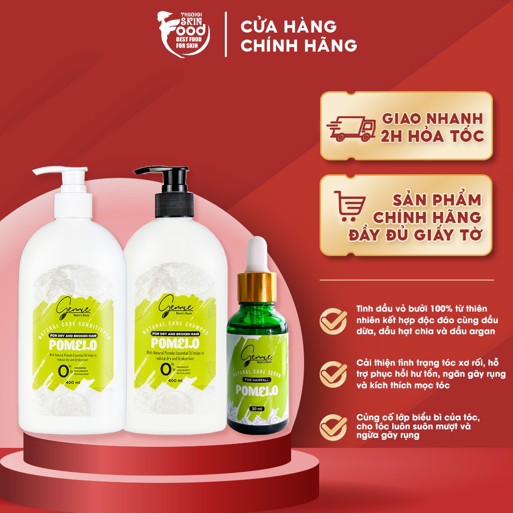 Dầu Gội, Xả Và Tinh Dầu Bưởi Ngăn Gãy Rụng, Kích Thích Mọc Tóc Gennie 400ml